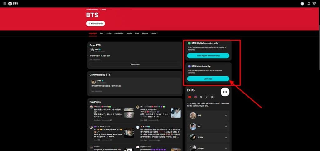 Go to the BTS community