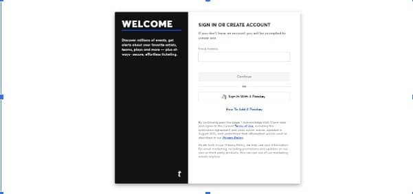 Create Ticketmaster account