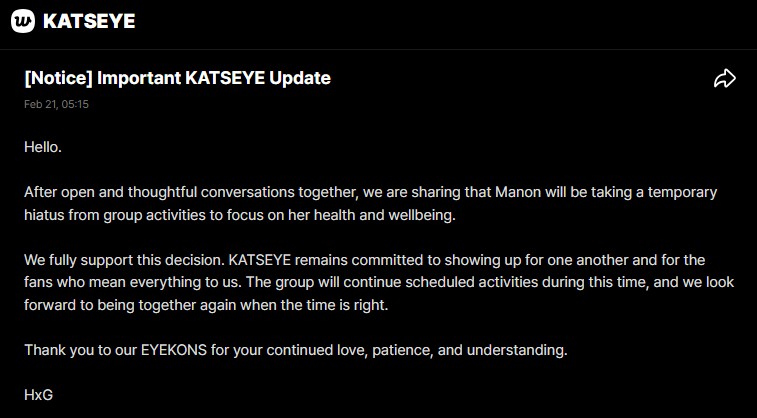 Manon Take a Hiatus From KATSEYE